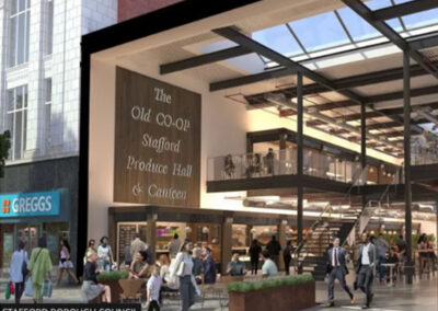 A computer mockup of the former Co-op Building, Stafford into commerical units